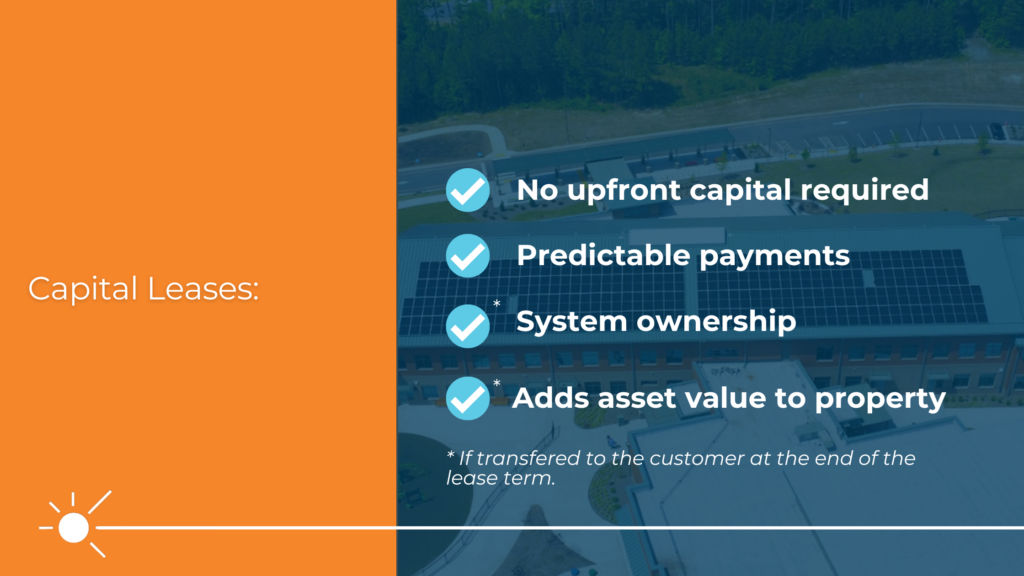 A graphic outlining Capital Leases requirements for solar and other renewable energy financing solutions